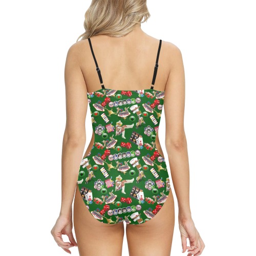 Las Vegas Icons Gamblers Delight / Green Spaghetti Strap Cut Out Sides Swimsuit (Model S28)