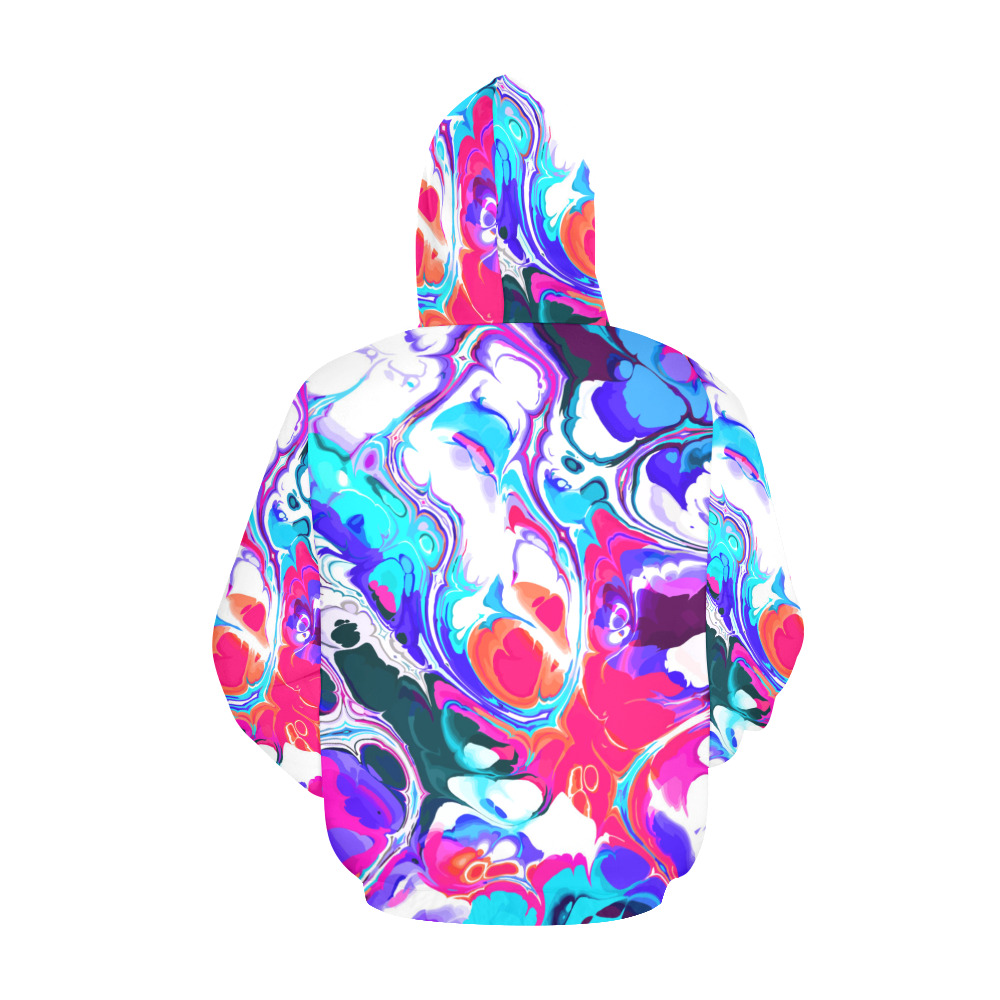 Blue White Pink Liquid Flowing Marbled Ink Abstract All Over Print Hoodie for Women (USA Size) (Model H13)