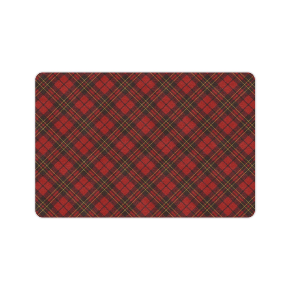 Red tartan plaid winter Christmas pattern holidays Doormat 24"x16"