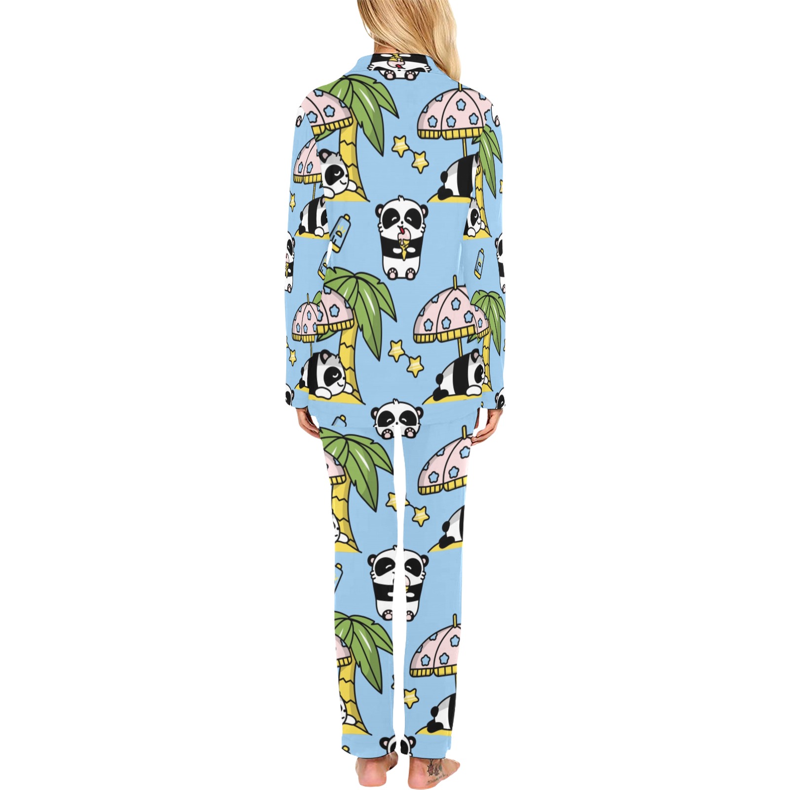 Tropical Panda Pattern Women's Long Pajama Set