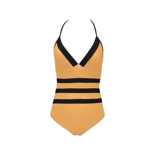 color butterscotch Lace Band Embossing Swimsuit (Model S15)