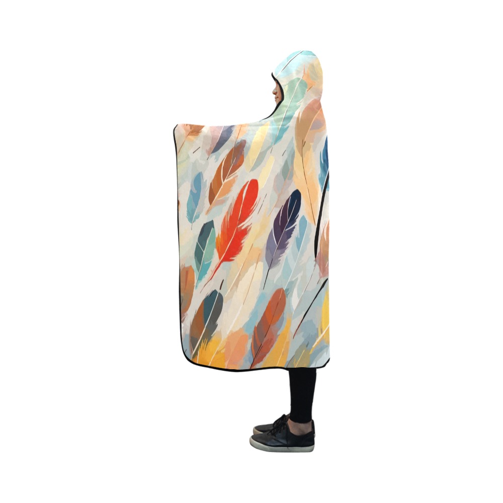 Colorful feathers in the wind abstract art. Hooded Blanket 50''x40''
