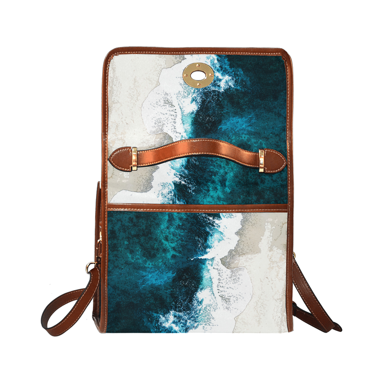 Ocean And Beach Waterproof Canvas Bag-Brown (All Over Print) (Model 1641)