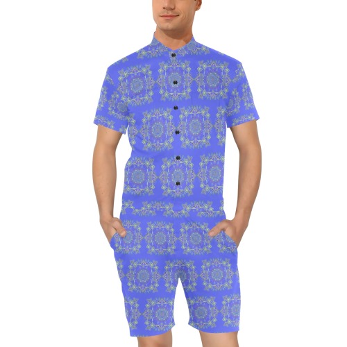 gamba blue Men's Short Sleeve Jumpsuit