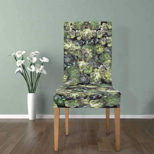 peonies dark green Removable Dining Chair Cover