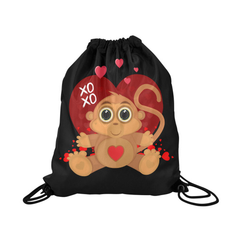 Valentine's Day Monkey Large Drawstring Bag Model 1604 (Twin Sides)  16.5"(W) * 19.3"(H)