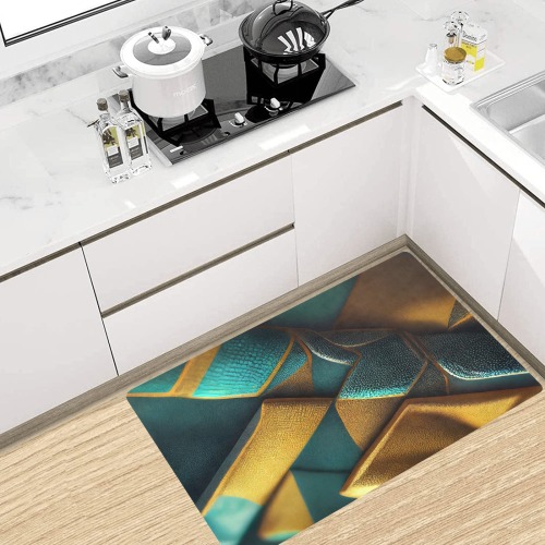 turquoise and gold abstract pattern Kitchen Mat 32"x20"