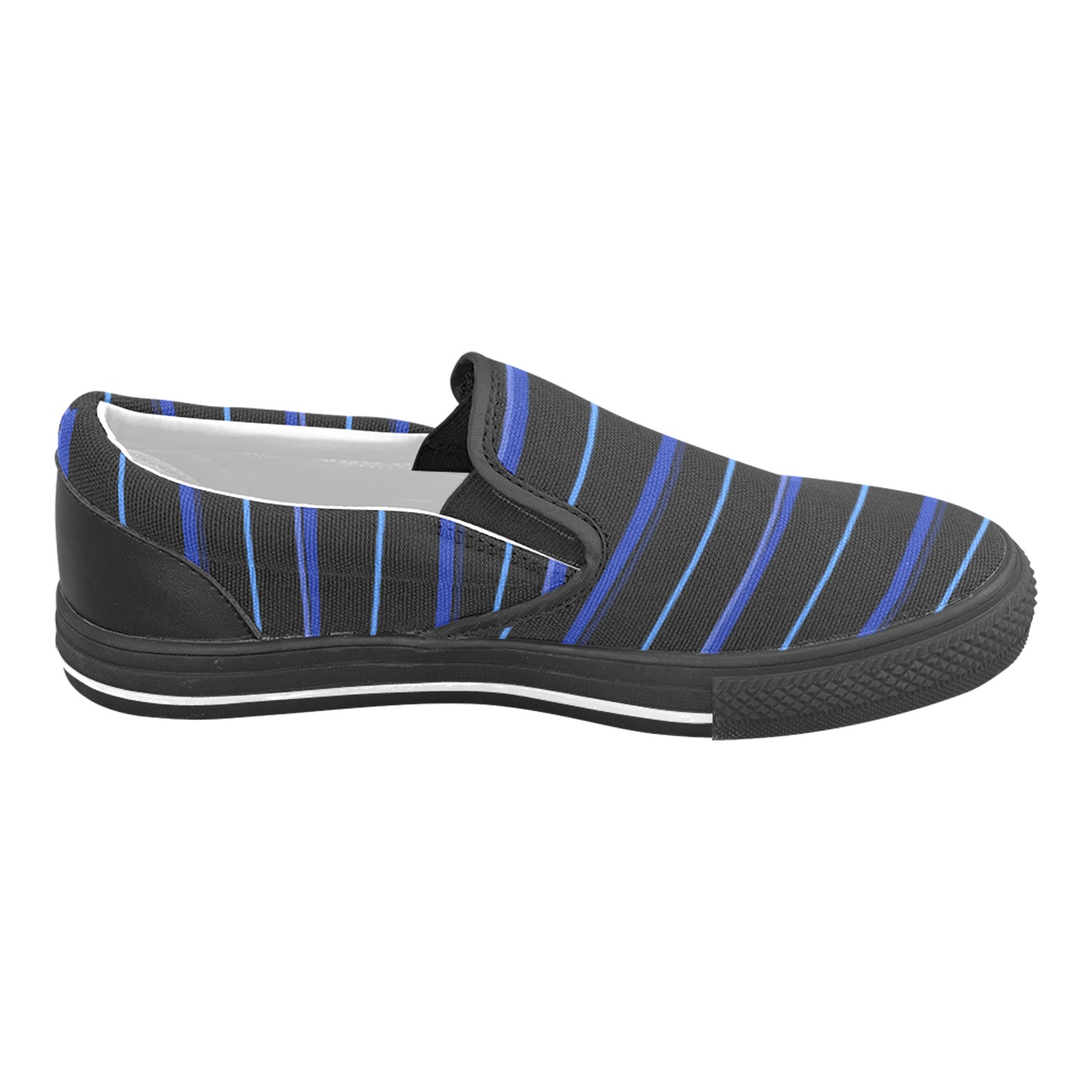 Classic Blue Stripes on Black Women's Unusual Slip-on Canvas Shoes (Model 019)