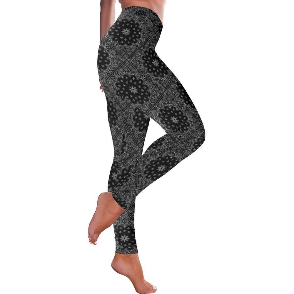 Bandanna Pattern Black White Women's Low Rise Leggings (Invisible Stitch) (Model L05)
