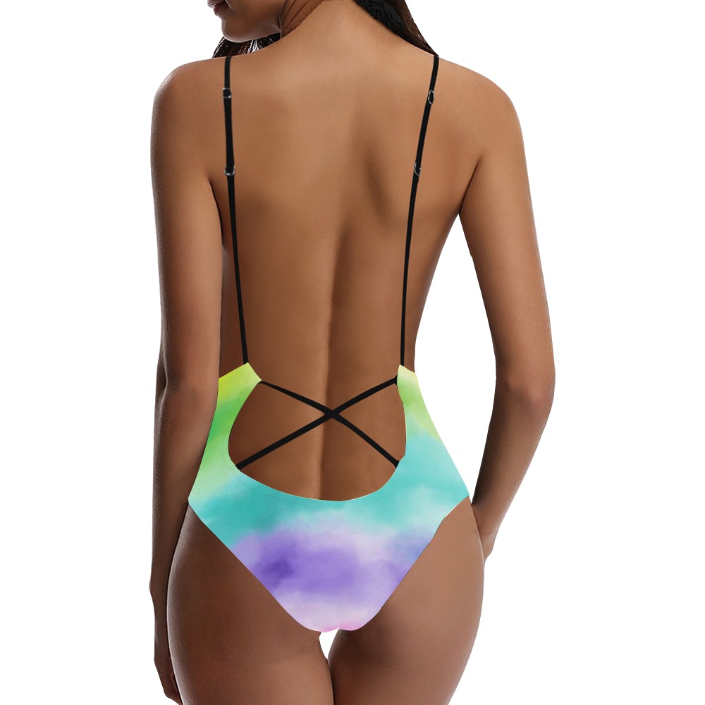 bañador efecto manchado Sexy Lacing Backless One-Piece Swimsuit (Model S10)
