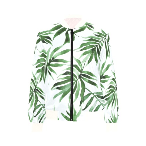 Watercolor_green_leaf All Over Print Bomber Jacket for Women (Model H36)