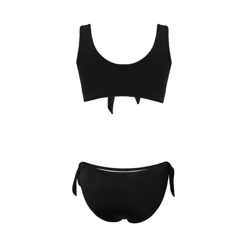 Daisy Woman's Swimwear Black Plain Bow Tie Front Bikini Swimsuit (Model S38)