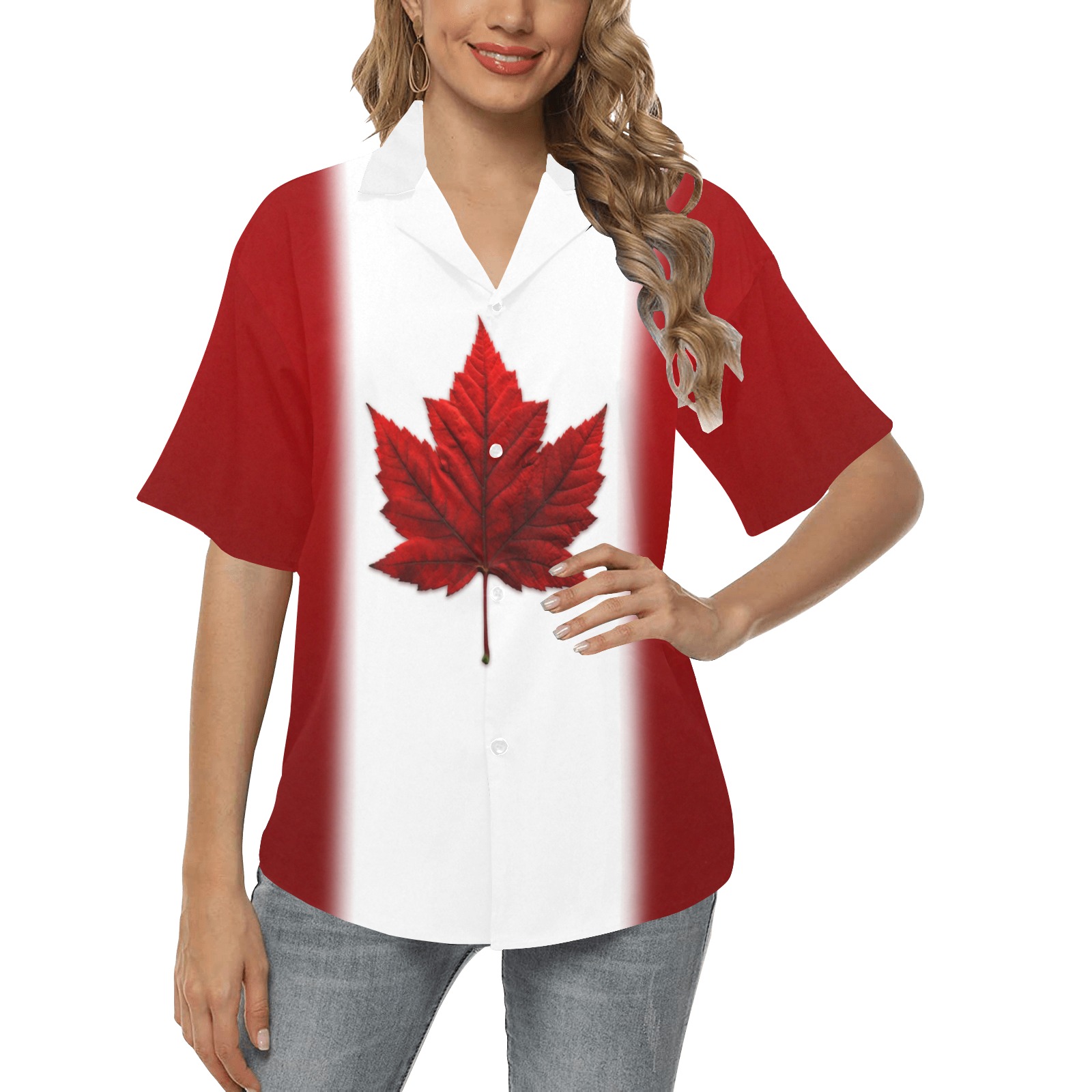 Canada Flag Women's Shirts All Over Print Hawaiian Shirt for Women (Model T58)