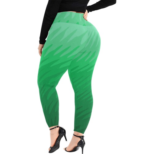 green wavespike Women's Extra Plus Size High Waist Leggings (Model L45)