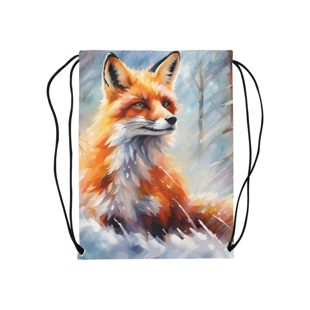 Lovely red fox animal winter forest snow chic art Medium Drawstring Bag Model 1604 (Twin Sides) 13.8"(W) * 18.1"(H)