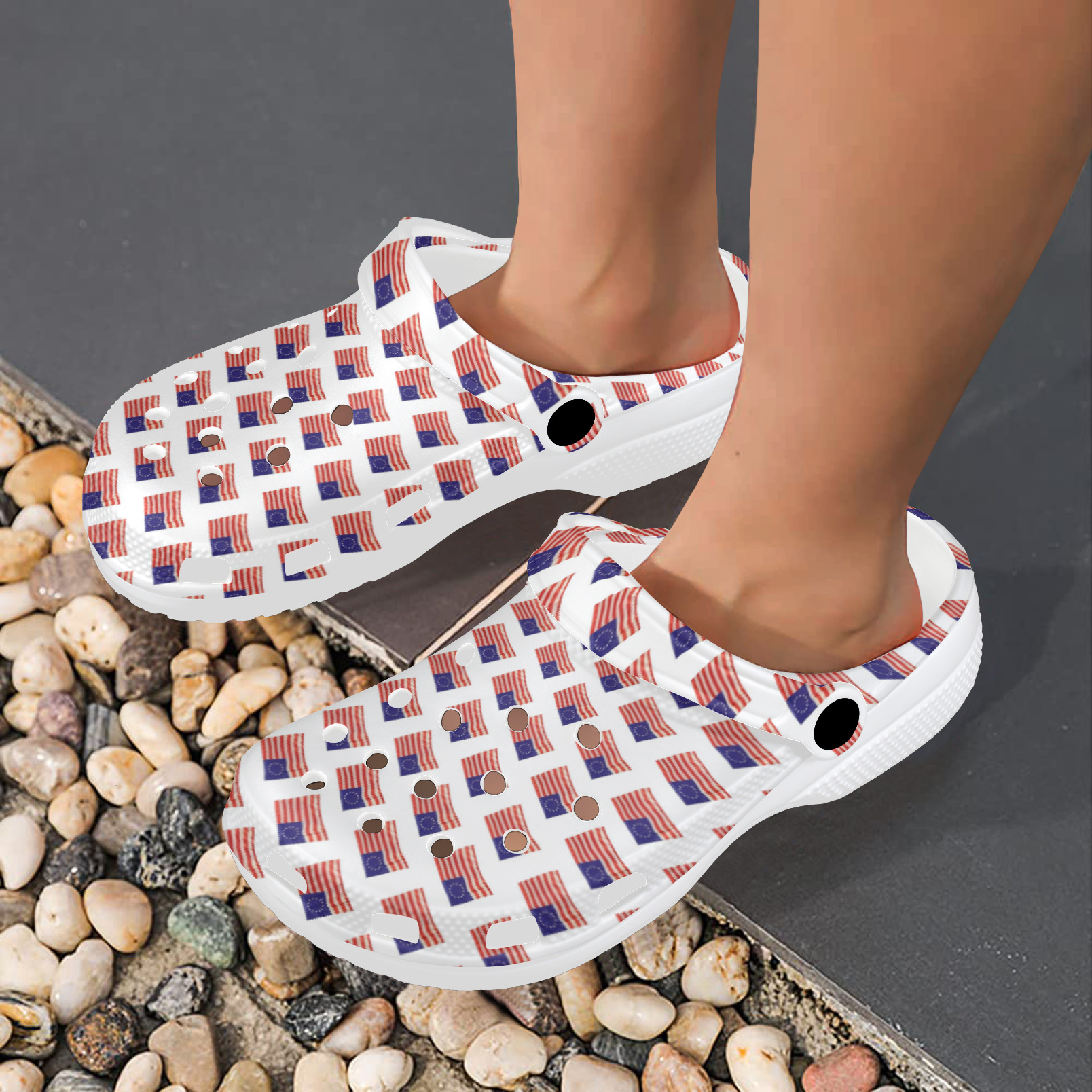 Betsy Ross American Flags Custom Print Foam Clogs for Adults