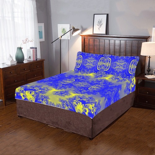 Sunlight and Blueberry Plants Frost Fractal 3-Piece Bedding Set