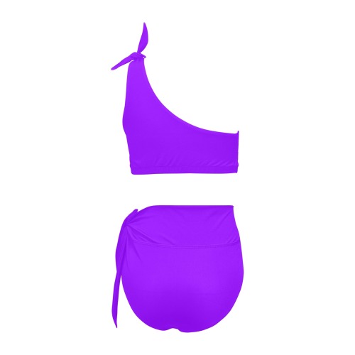 color electric violet High Waisted One Shoulder Bikini Set (Model S16)
