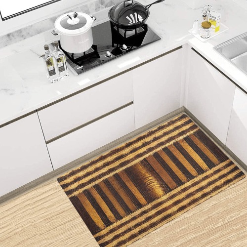 gold and brown cross striped pattern Kitchen Mat 32"x20"