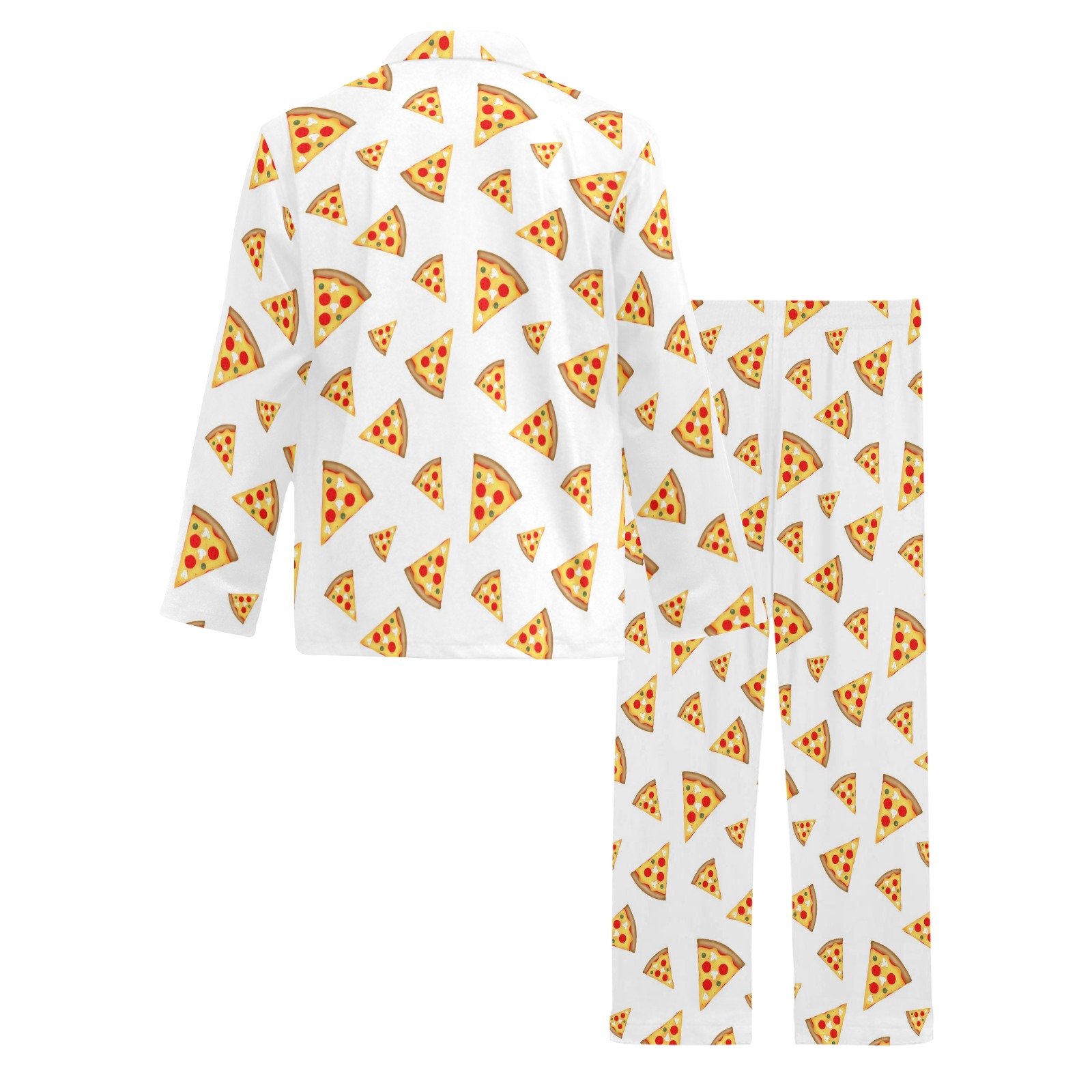 Cool and fun pizza slices pattern on white Men's V-Neck Long Pajama Set