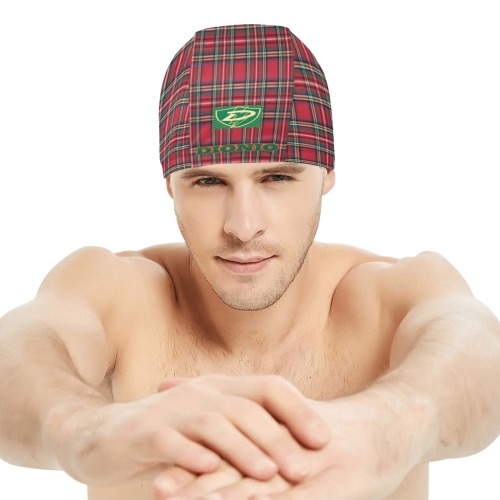 DIONIO Clothing - Red & Green Plaid Swim Cap (Green D Shield Logo) Swim Cap