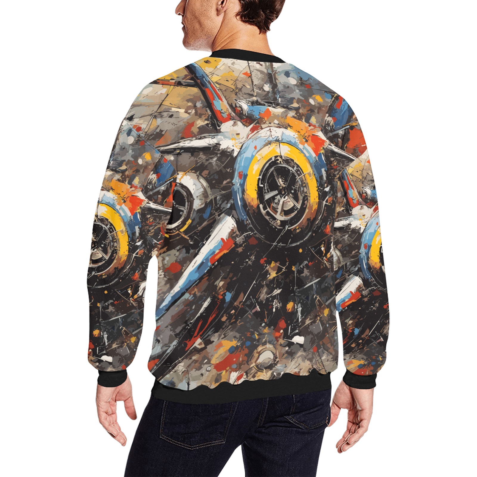 Abstract Aviation Engine Mechanics Colorful Art Men's Oversized Fleece Crew Sweatshirt (Model H18)