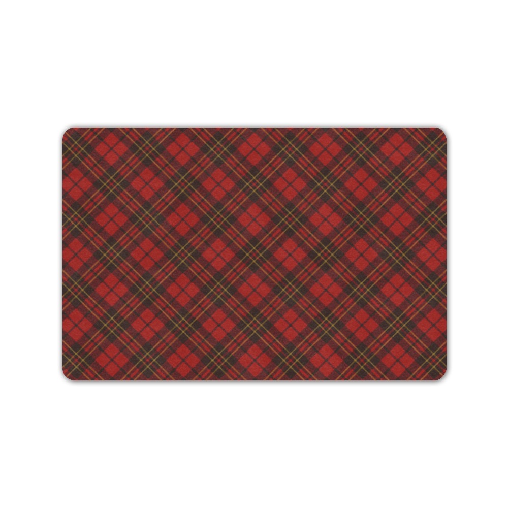 Red tartan plaid winter Christmas pattern holidays Doormat 24"x16" (Black Base)