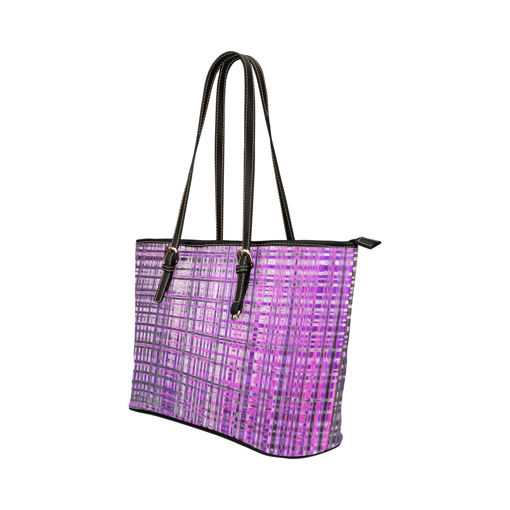 Purple plaid Leather Tote Bag/Large (Model 1651)