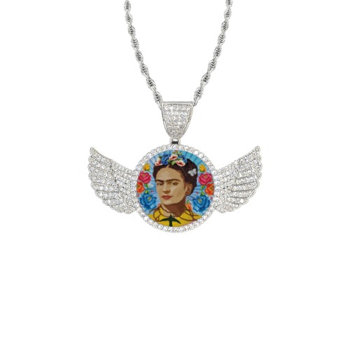 YEE66 Wings Silver Photo Pendant with Rope Chain