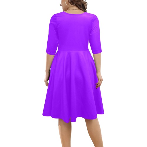 color electric violet Half Sleeve Skater Dress (Model D61)