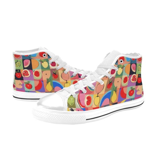 Checkered pattern of colorful fruits. Funny art. Women's Classic High Top Canvas Shoes (Model 017)