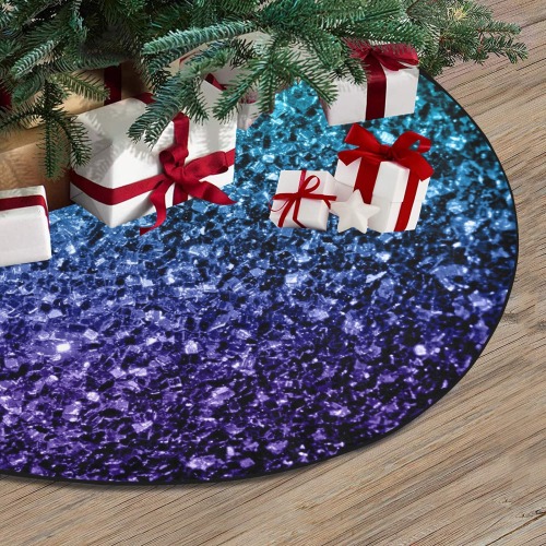 Aqua blue ombre faux glitter sparkles Thick Christmas Tree Skirt 36" x 36"