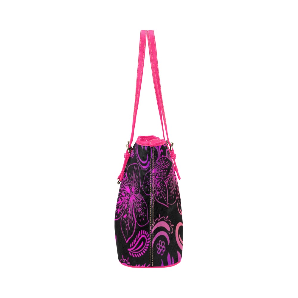 Hot pink and Black punk rock purse Leather Tote Bag/Large (Model 1651)
