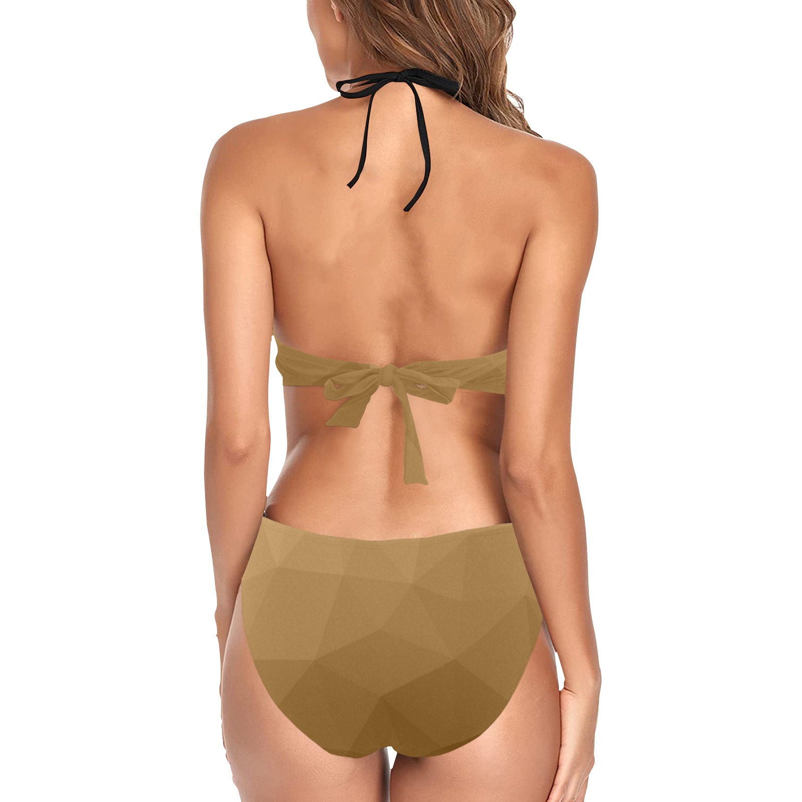 Brown gradient geometric mesh pattern Women's Fringe Swimsuit (Model S32)