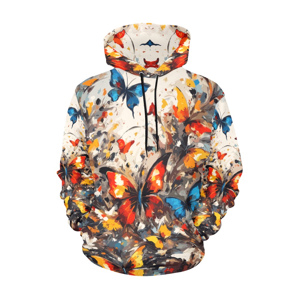 Decorative art of colorful butterflies and flowers All Over Print Hoodie for Women (USA Size) (Model H13)
