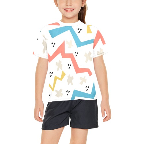 Cute Memphis Style Abstract Pattern Big Girls' All Over Print Crew Neck T-Shirt (Model T40-2)