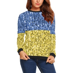 Blue yellow Ukraine flag glitter faux sparkles All Over Print Crewneck Sweatshirt for Women (Model H18)