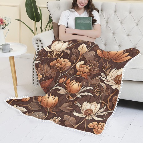 Fabulous Florals 38 Pom Pom Fringe Blanket 60"x80"