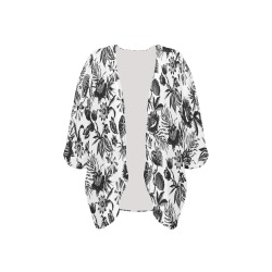 Tropical flowery monochrome Women's Kimono Chiffon Cover Ups (Model H51)