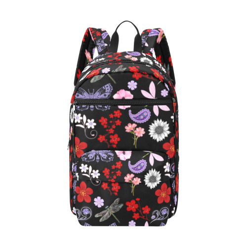 Black, Red, Pink, Purple, Dragonflies, Butterfly and Flowers Design Large Capacity Travel Backpack (Model 1691)