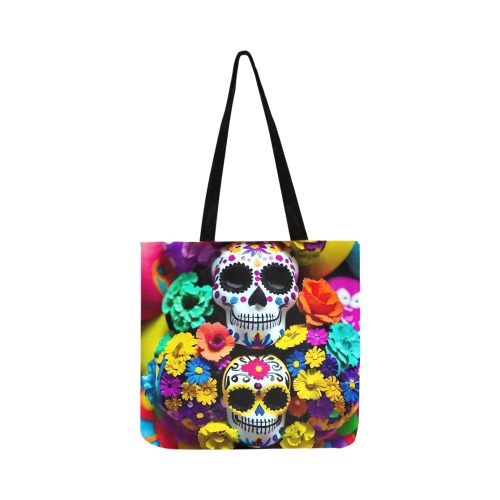 Dia de los Muertos: Floral Skulls Reusable Shopping Bag Model 1660 (Two sides)