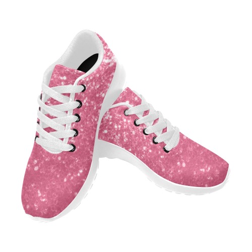 Magenta light pink red faux sparkles glitter Kid's Running Shoes (Model 020)