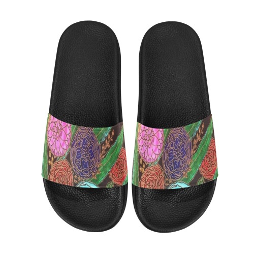 Floral and Bamboo leaves Women's Slide Sandals (Model 057)