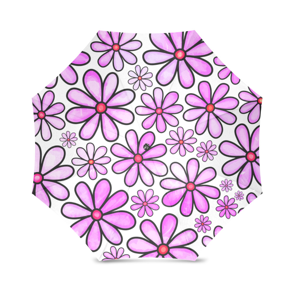 Pink Watercolor Doodle Daisy Flower Pattern Foldable Umbrella (Model U01)