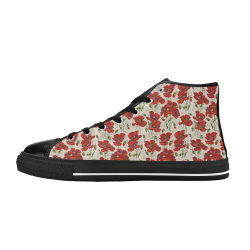 Red Poppy Flowers Vintage Floral Pattern High Top Canvas Shoes for Kid (Model 017)