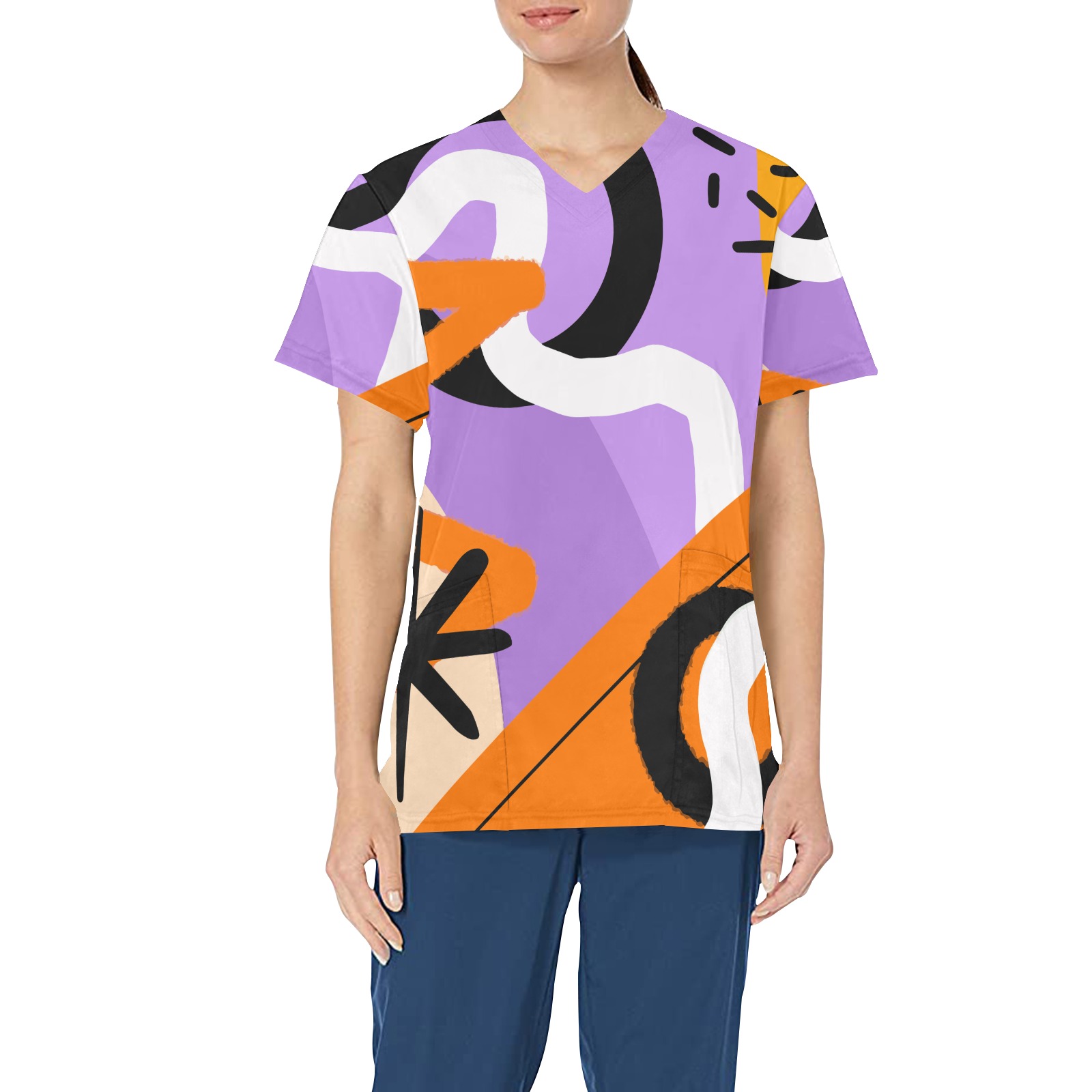 Colorful Abstract All Over Print Scrub Top