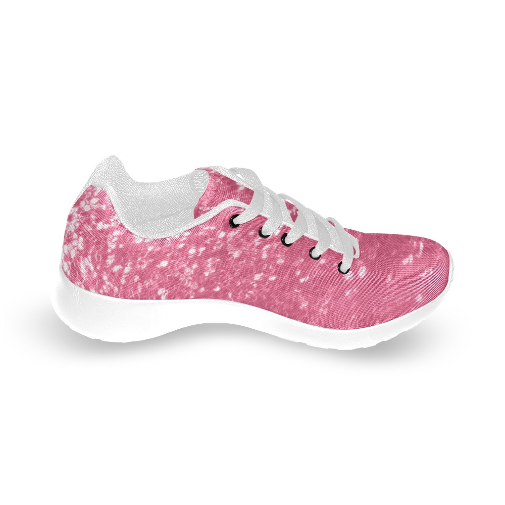 Magenta light pink red faux sparkles glitter Kid's Running Shoes (Model 020)