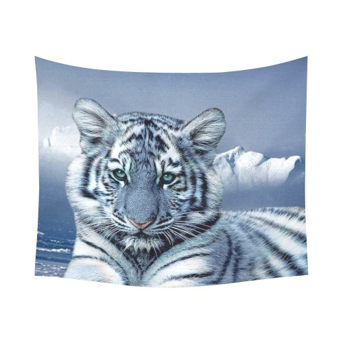 Blue White Tiger Cotton Linen Wall Tapestry 60"x 51"
