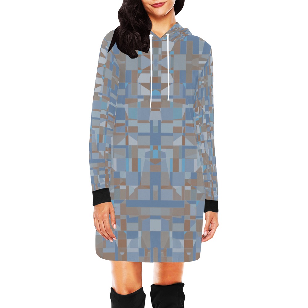 Light Gray and Blue Mosaic All Over Print Hoodie Mini Dress (Model H27)
