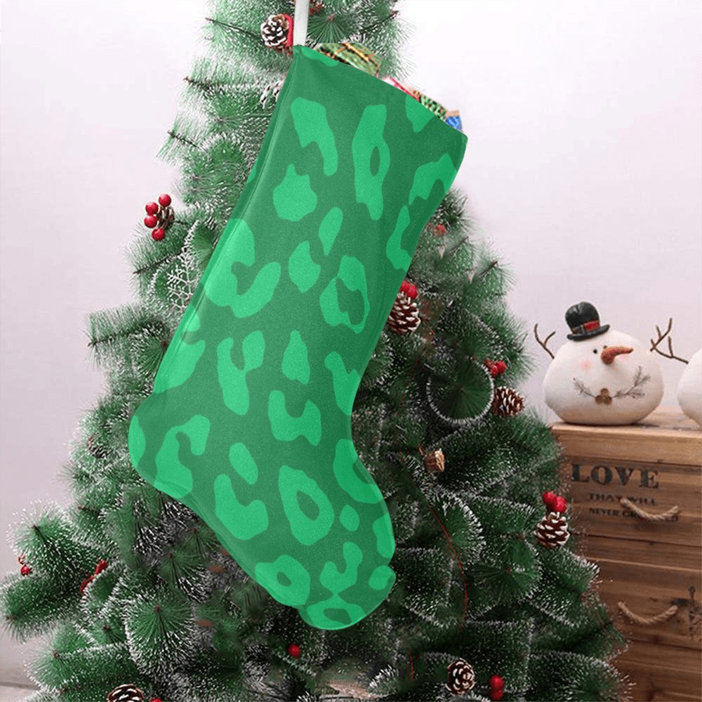 Leopard Print Pale Greens Christmas Stocking (Without Folded Top)